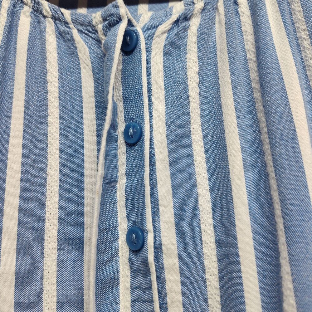 Old Navy Midi Dress Women M Blue Stripe Short Puffy Sleeve Spring Cottagecore - Picture 3 of 8